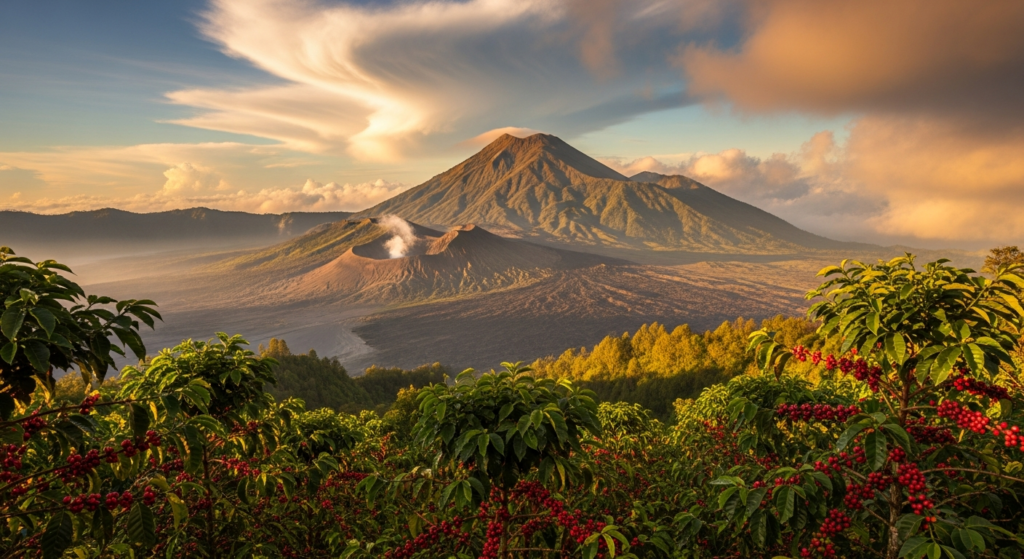 Kintamani highlands and Mount Batur coffee region