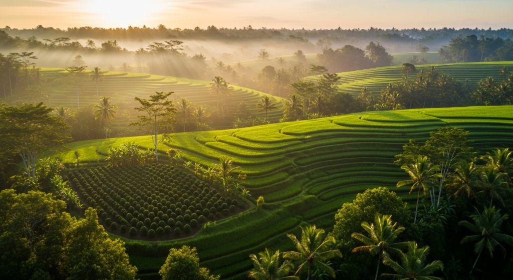 Ubud Bali coffee plantation and rice terraces