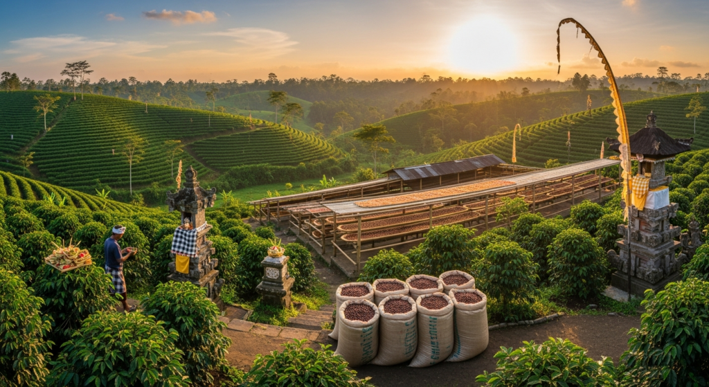 Bali coffee landscape with terraced plantations