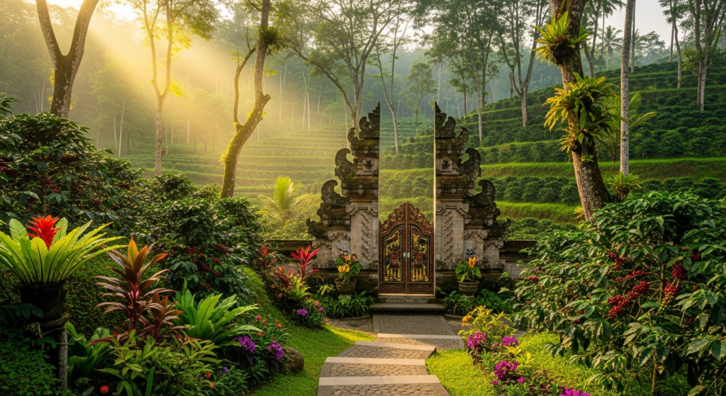 Beautiful Ubud Bali coffee plantation tour pathway